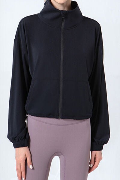TrainTech Drawstring Zip Up Dropped Shoulder Active Outerwear