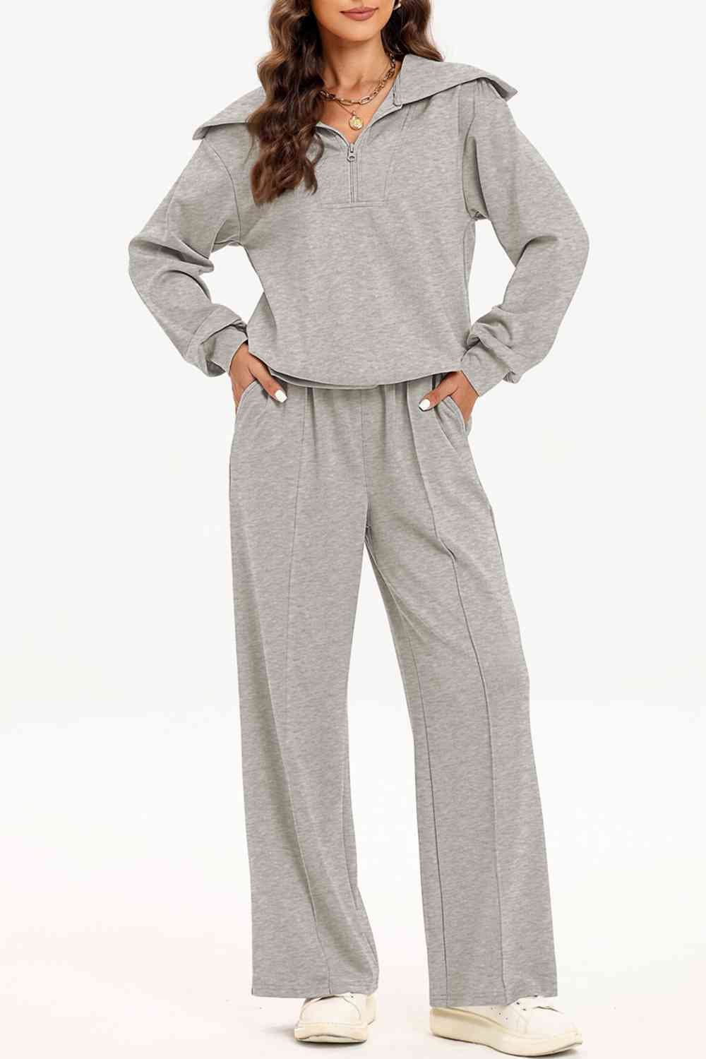 FleeceFlex Half Zip Collared Neck Sweatshirt and Pants Set