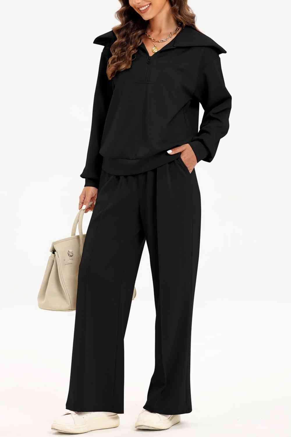 FleeceFlex Half Zip Collared Neck Sweatshirt and Pants Set