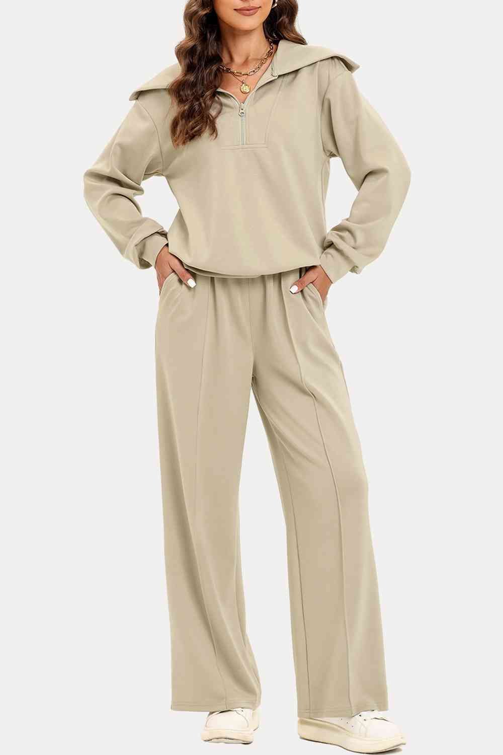 FleeceFlex Half Zip Collared Neck Sweatshirt and Pants Set