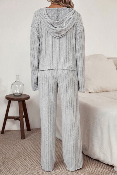 FleeceFlex Ribbed Drawstring Hoodie and Pants Lounge Set