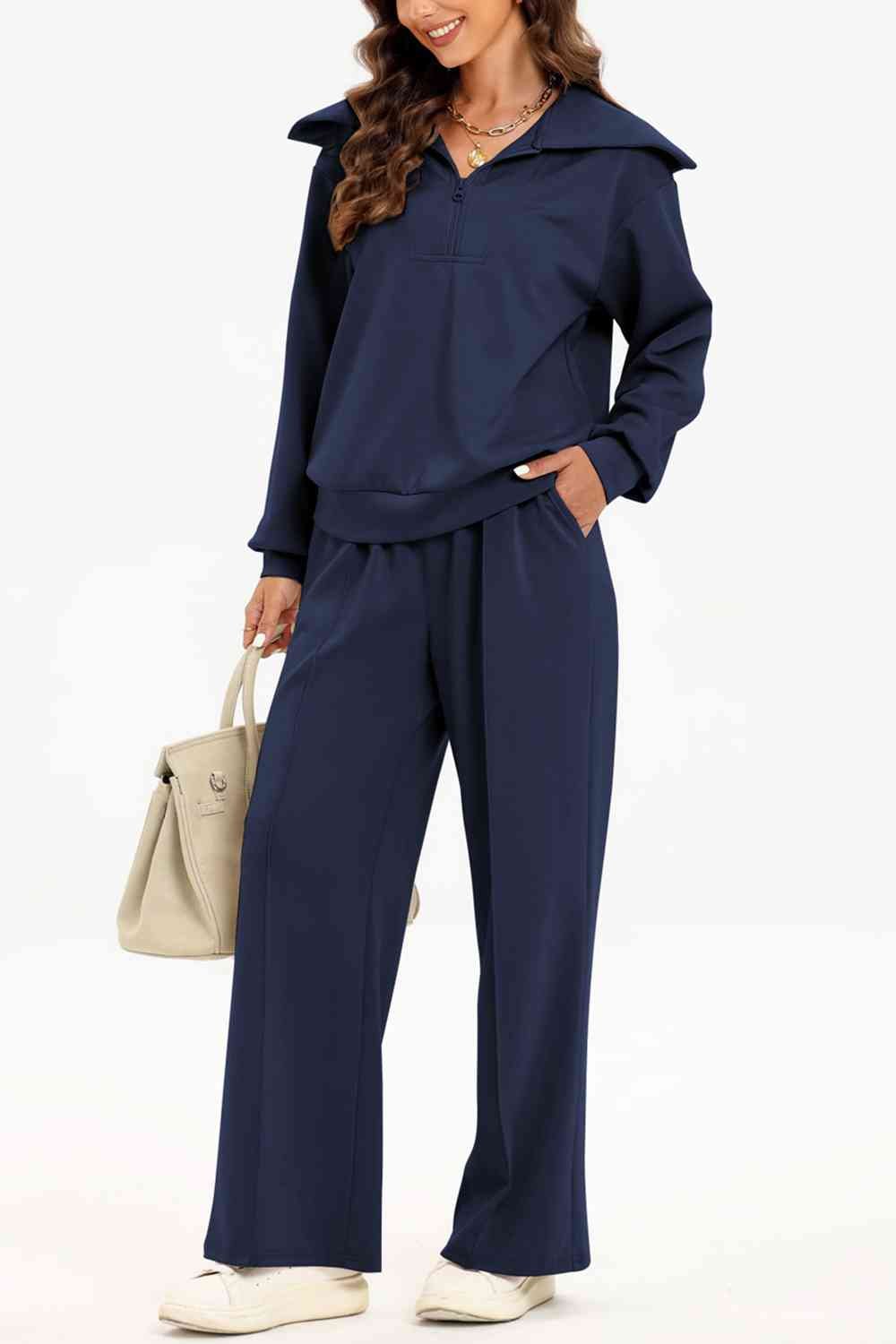 FleeceFlex Half Zip Collared Neck Sweatshirt and Pants Set