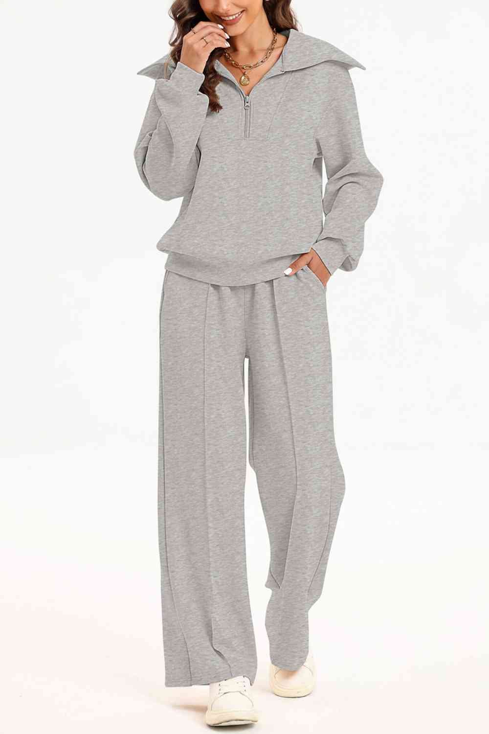 FleeceFlex Half Zip Collared Neck Sweatshirt and Pants Set