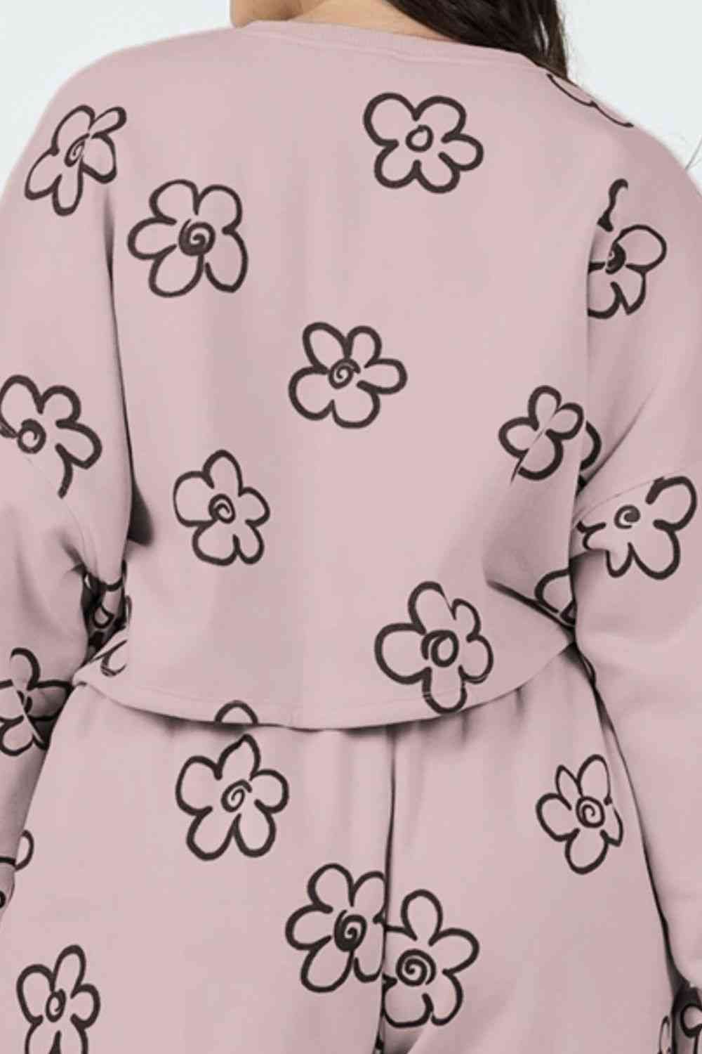 FleeceFlex Floral Dropped Shoulder Sweatshirt and Shorts Set