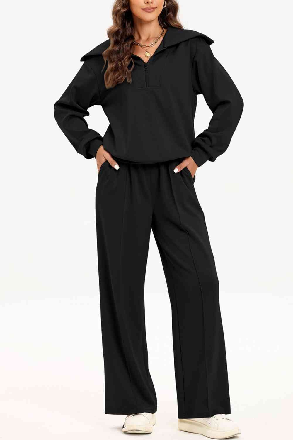 FleeceFlex Half Zip Collared Neck Sweatshirt and Pants Set