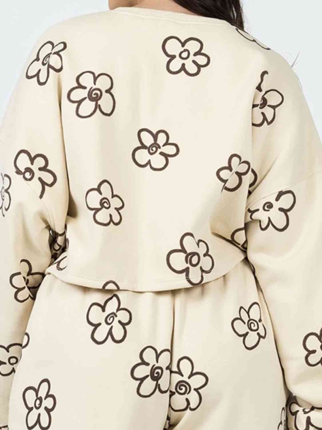 FleeceFlex Floral Dropped Shoulder Sweatshirt and Shorts Set