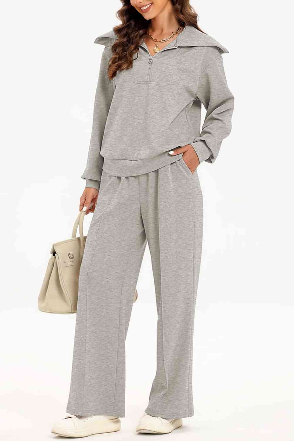 FleeceFlex Half Zip Collared Neck Sweatshirt and Pants Set