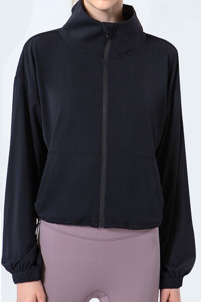 TrainTech Drawstring Zip Up Dropped Shoulder Active Outerwear
