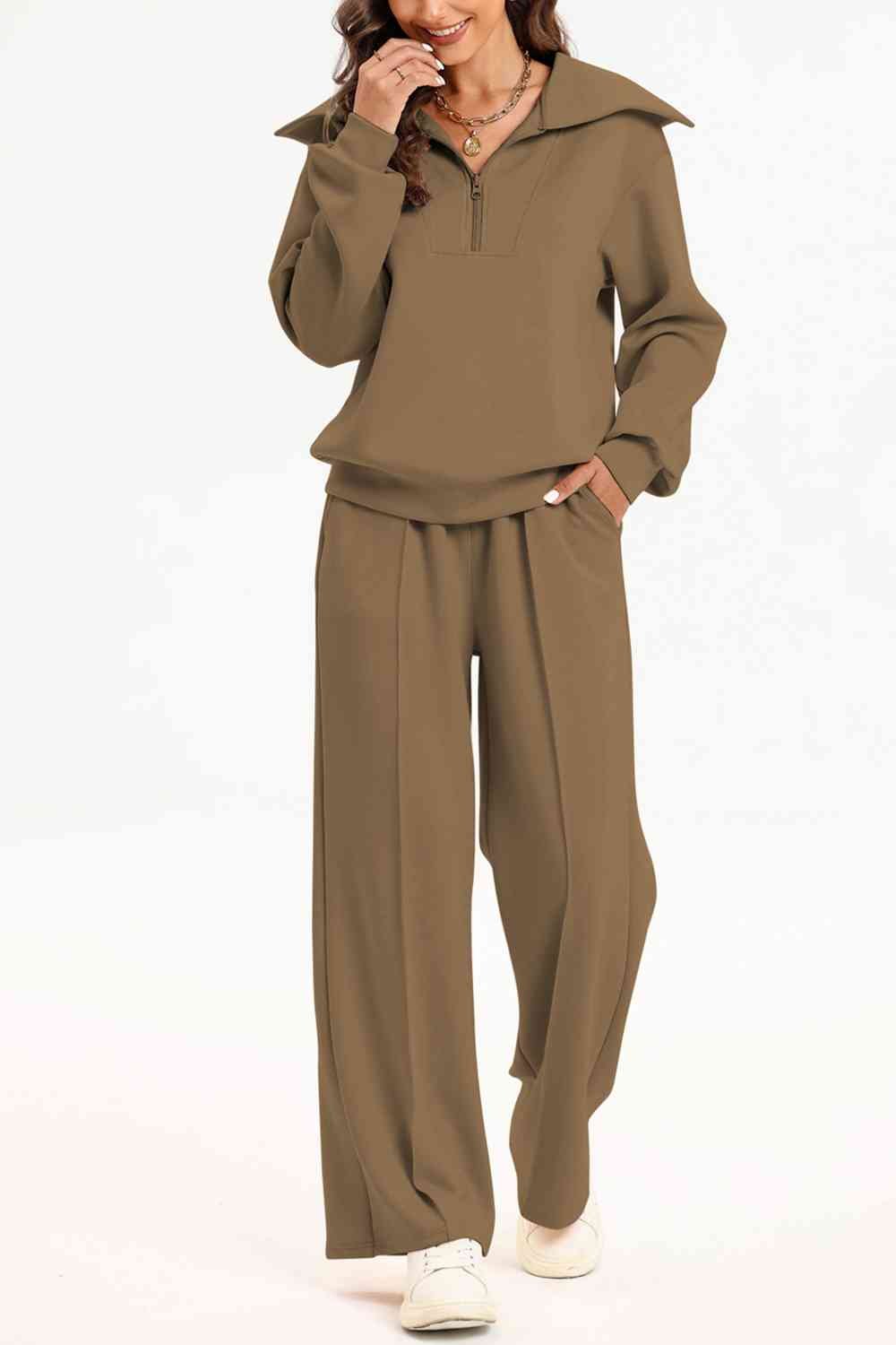 FleeceFlex Half Zip Collared Neck Sweatshirt and Pants Set