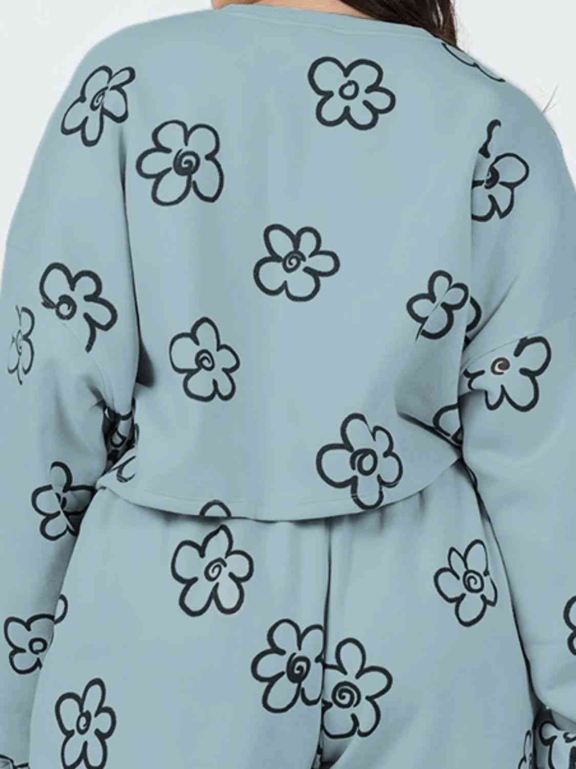 FleeceFlex Floral Dropped Shoulder Sweatshirt and Shorts Set