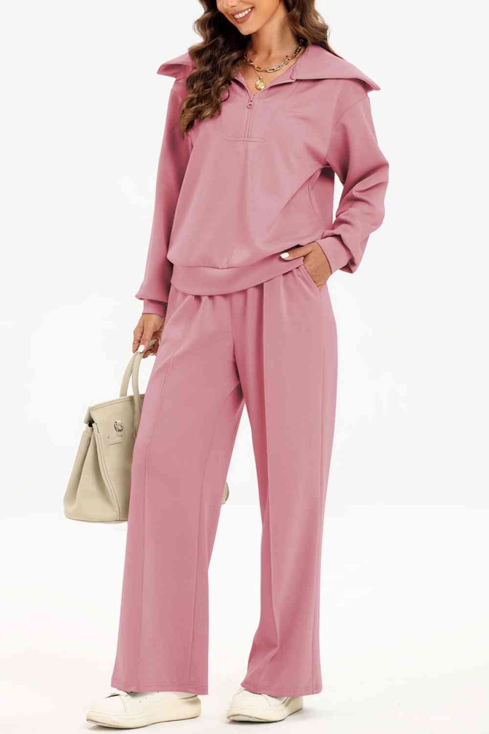 FleeceFlex Half Zip Collared Neck Sweatshirt and Pants Set
