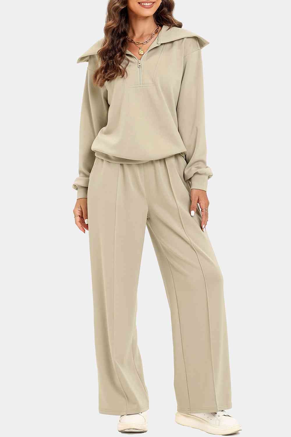 FleeceFlex Half Zip Collared Neck Sweatshirt and Pants Set
