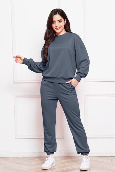 FleeceFlex Round Neck Long Sleeve Sweatshirt and Pants Set