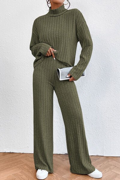 Urban Threadz Boutique Ribbed Mock Neck Top and Pants Set