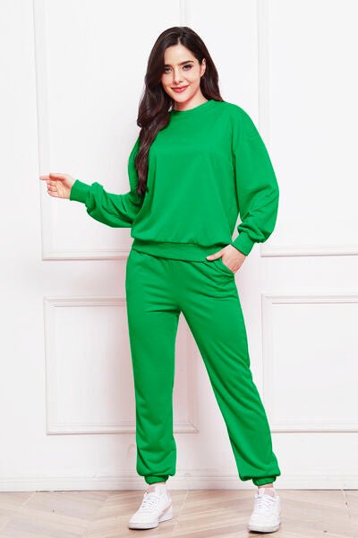 FleeceFlex Round Neck Long Sleeve Sweatshirt and Pants Set
