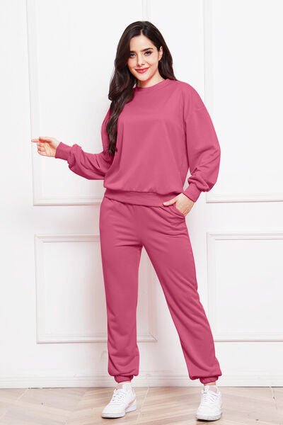 FleeceFlex Round Neck Long Sleeve Sweatshirt and Pants Set