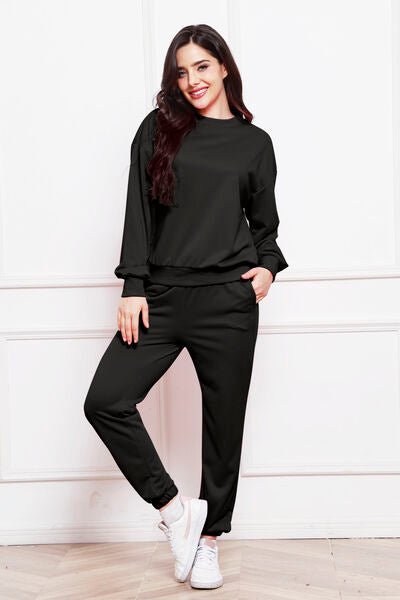 FleeceFlex Round Neck Long Sleeve Sweatshirt and Pants Set