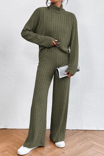 Urban Threadz Boutique Ribbed Mock Neck Top and Pants Set