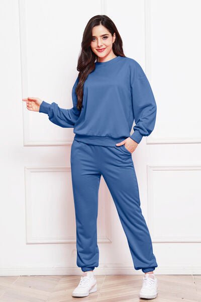 FleeceFlex Round Neck Long Sleeve Sweatshirt and Pants Set