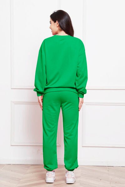 FleeceFlex Round Neck Long Sleeve Sweatshirt and Pants Set