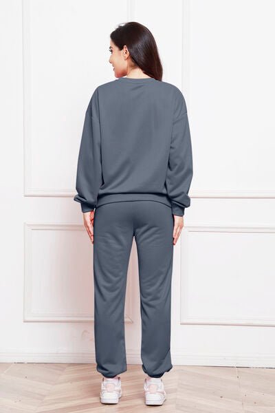 FleeceFlex Round Neck Long Sleeve Sweatshirt and Pants Set
