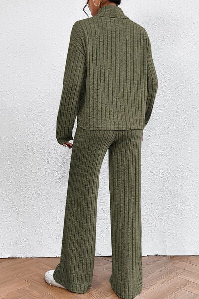 Urban Threadz Boutique Ribbed Mock Neck Top and Pants Set