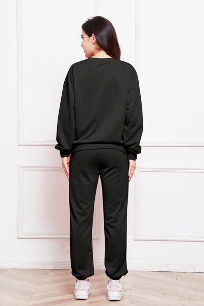 FleeceFlex Round Neck Long Sleeve Sweatshirt and Pants Set