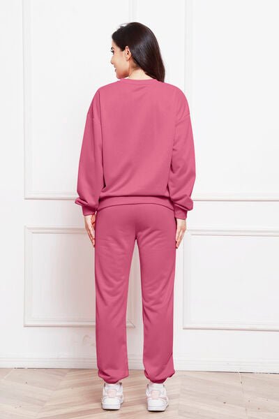 FleeceFlex Round Neck Long Sleeve Sweatshirt and Pants Set