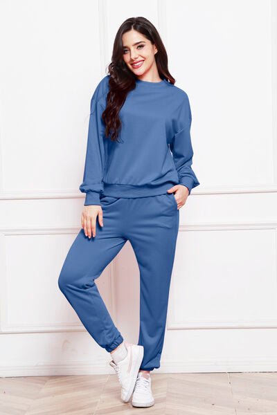 FleeceFlex Round Neck Long Sleeve Sweatshirt and Pants Set