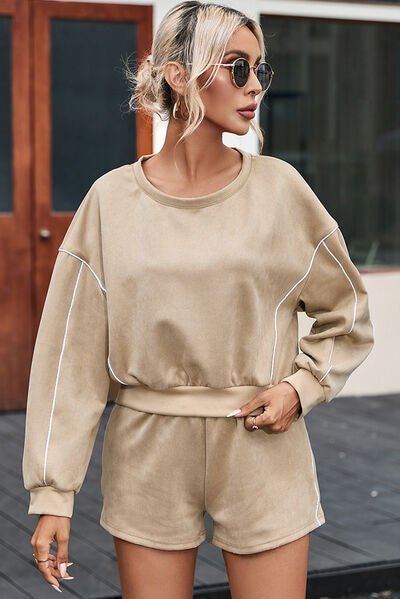 FleeceFlex Round Neck Cropped Top and Shorts Set