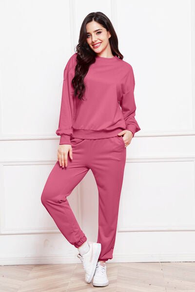 FleeceFlex Round Neck Long Sleeve Sweatshirt and Pants Set