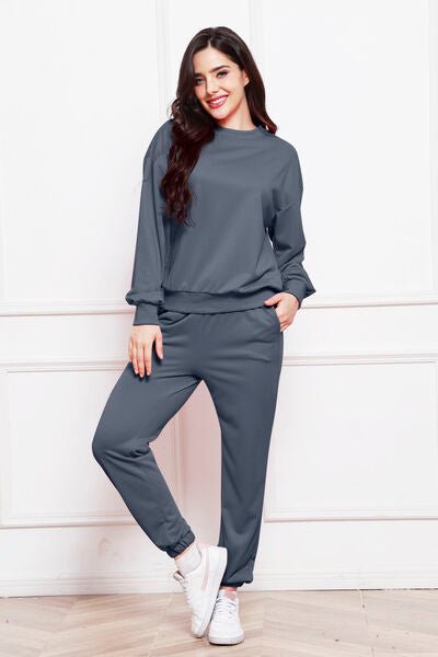 FleeceFlex Round Neck Long Sleeve Sweatshirt and Pants Set