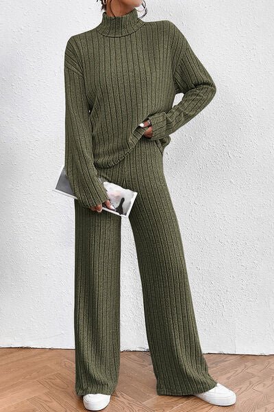 Urban Threadz Boutique Ribbed Mock Neck Top and Pants Set