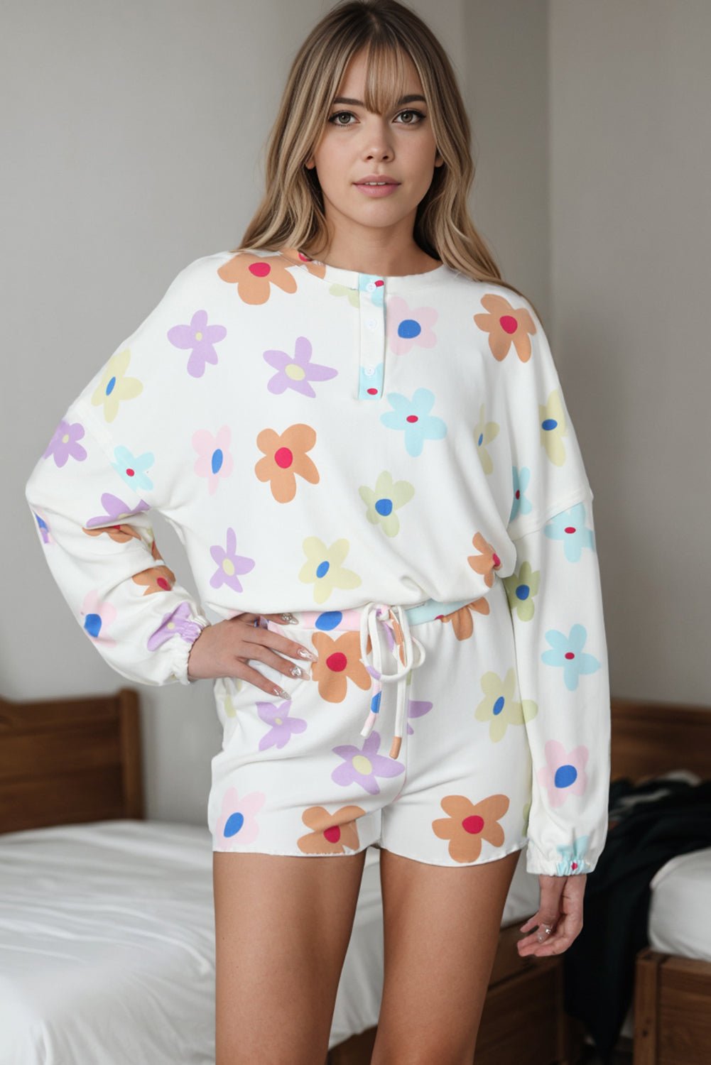 Urban Threadz Boutique Quarter Button Top and Shorts Lounge Set