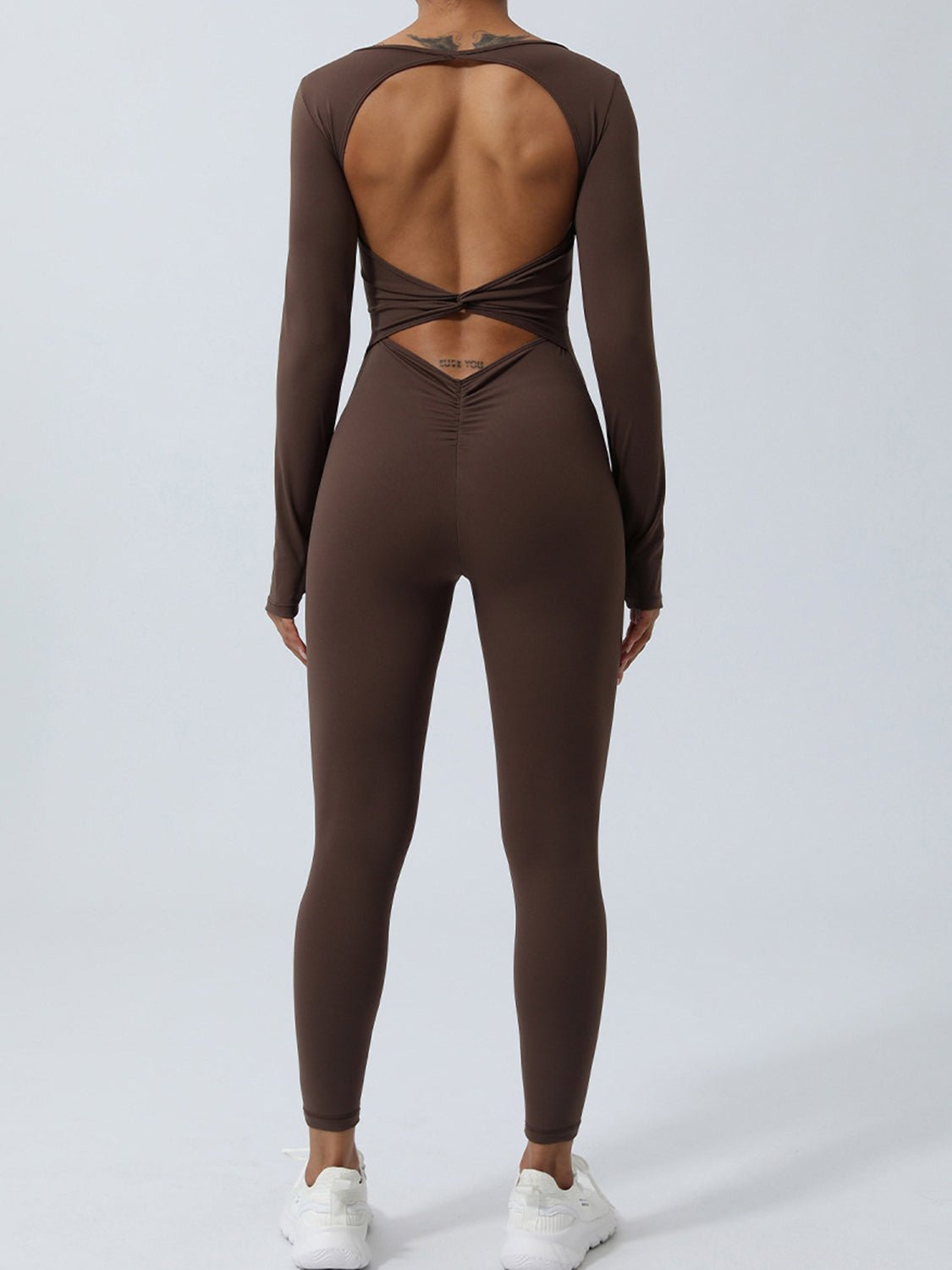 ZenSculpt Twisted Backless Long Sleeve Jumpsuit
