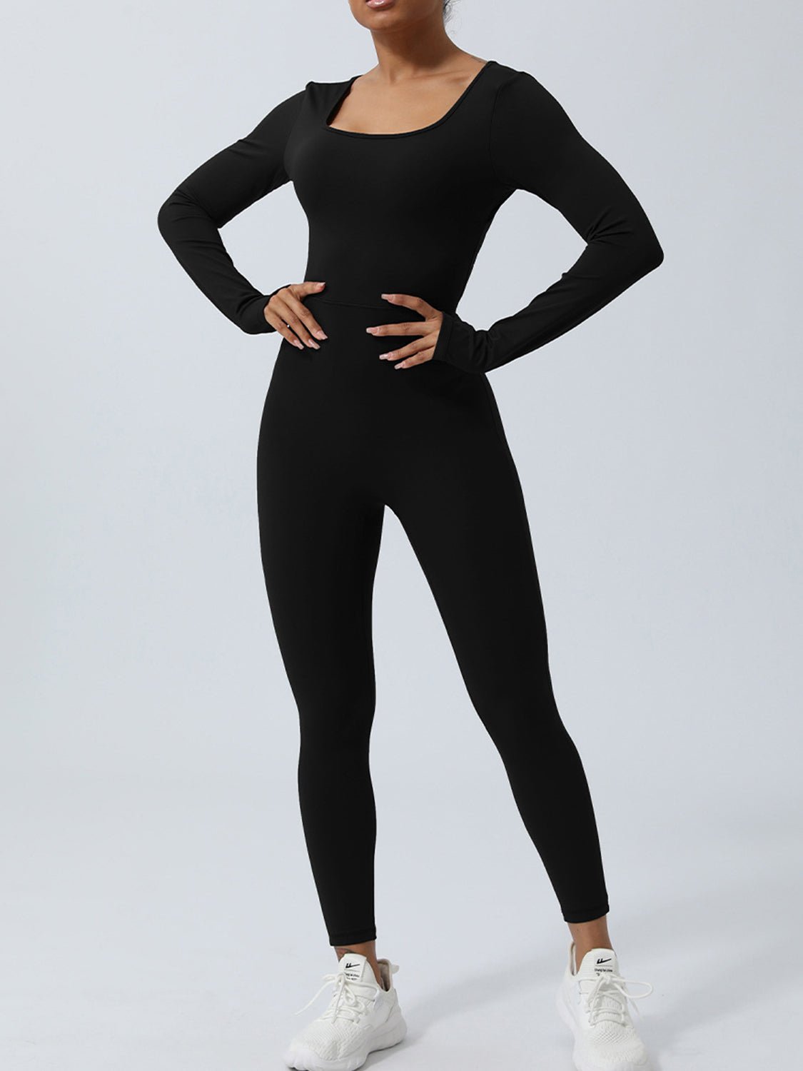 ZenSculpt Twisted Backless Long Sleeve Jumpsuit