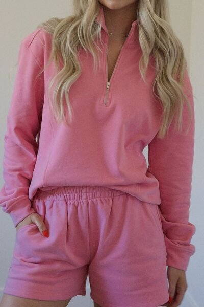 FleeceFlex Half Zip Long Sleeve Sweatshirt and Shorts Set
