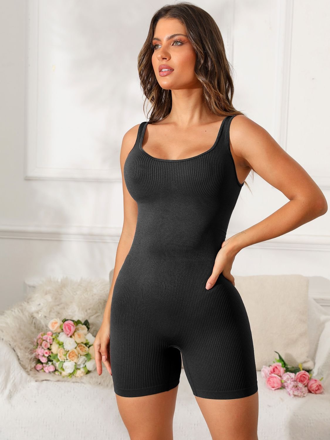 TrainTech Scoop Neck Wide Strap Active Romper