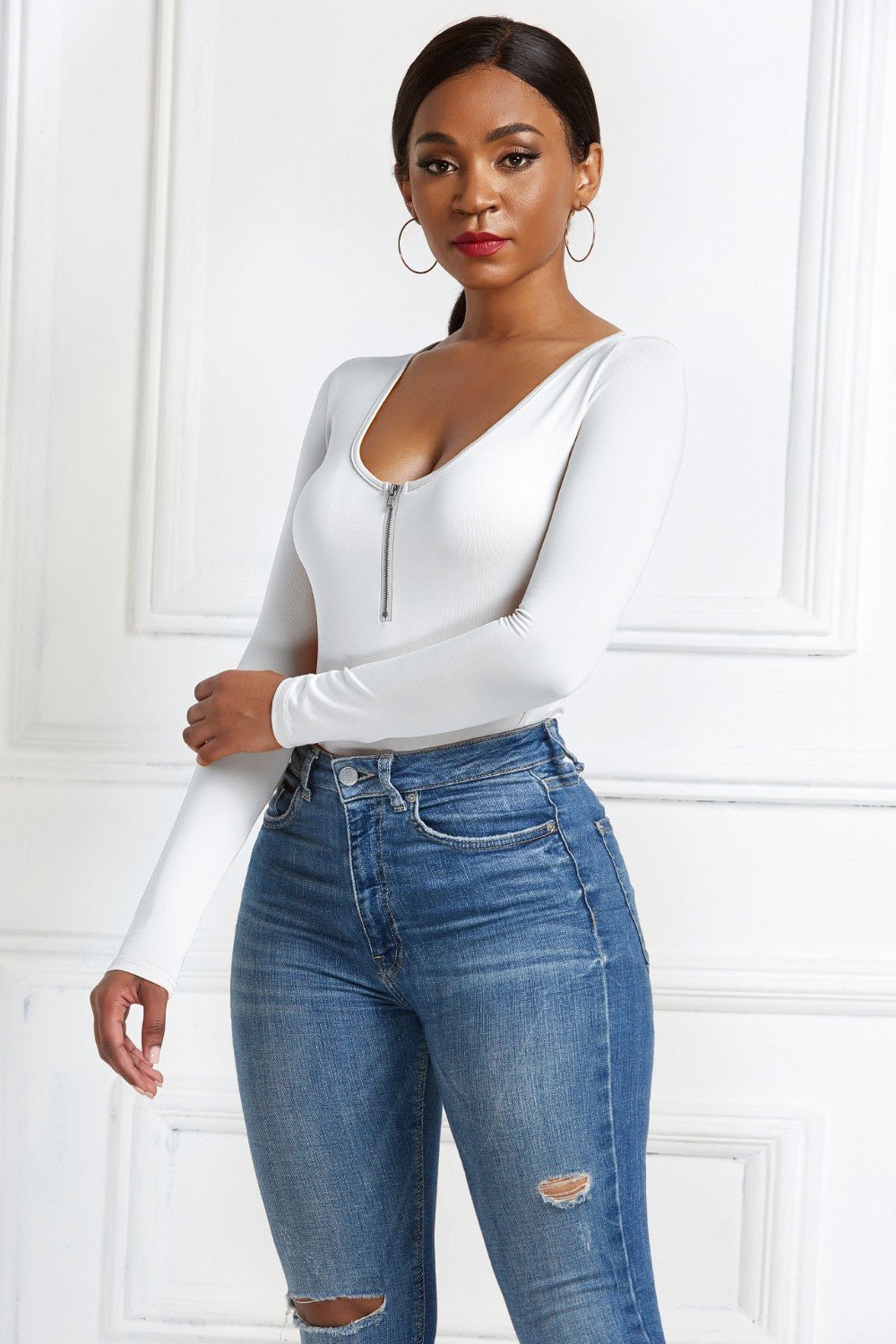 ZenSculpt Half Zip Scoop Neck Long Sleeve Bodysuit