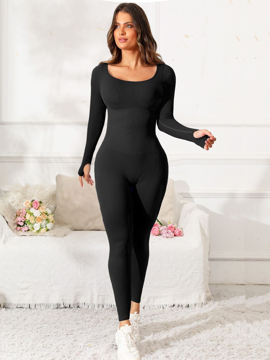 TrainTech Scoop Neck Long Sleeve Active Jumpsuit