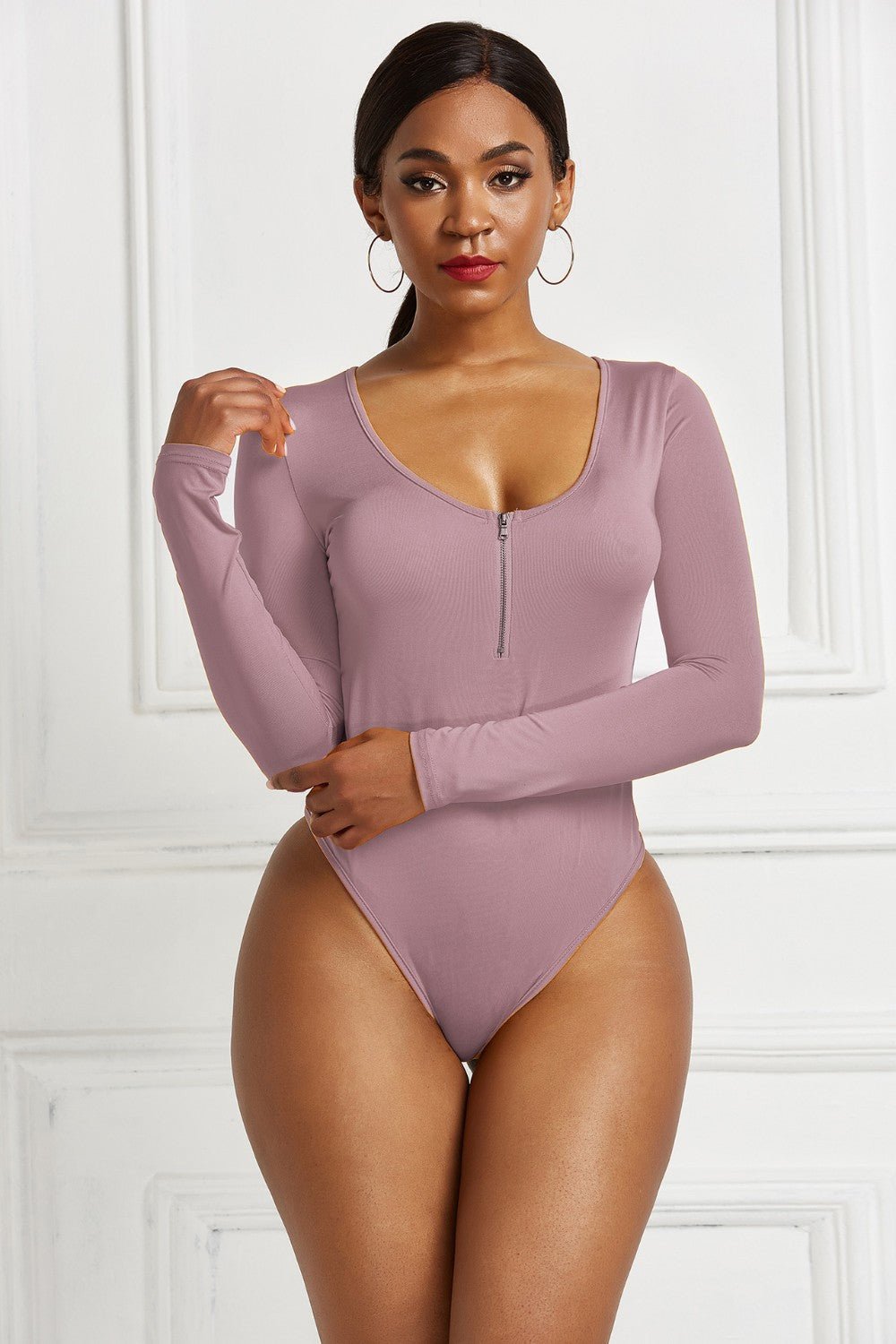 ZenSculpt Half Zip Scoop Neck Long Sleeve Bodysuit