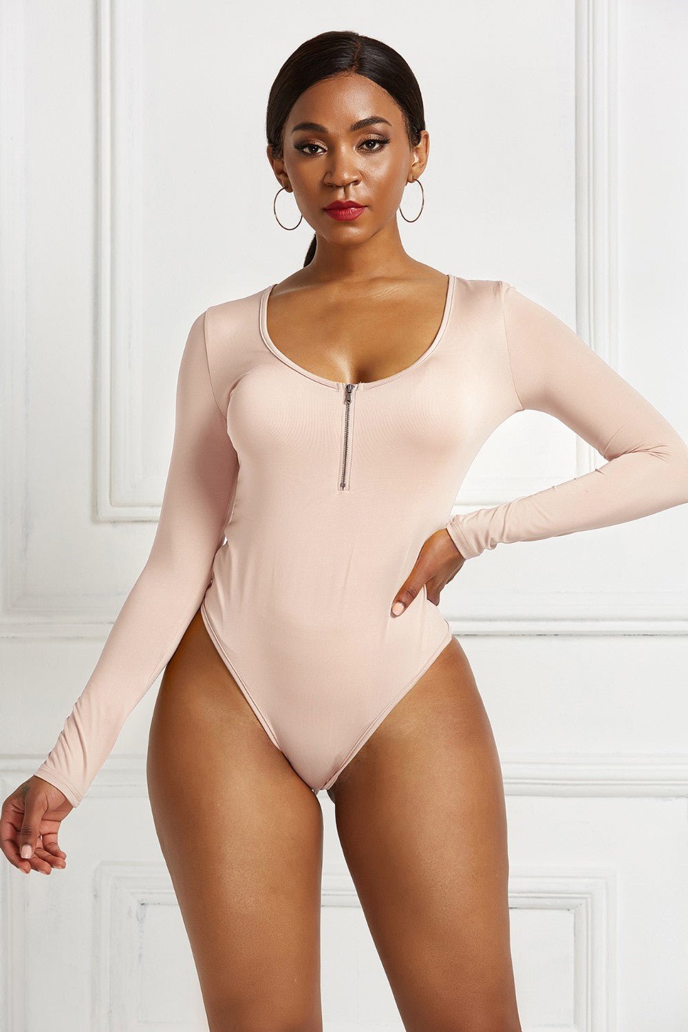 ZenSculpt Half Zip Scoop Neck Long Sleeve Bodysuit