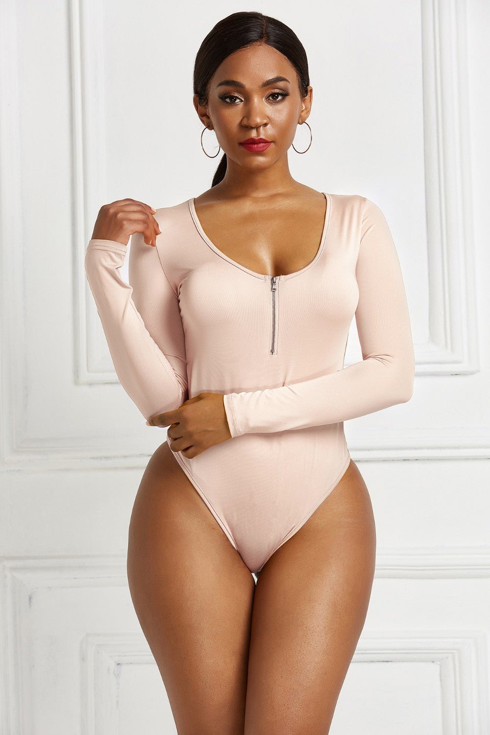 ZenSculpt Half Zip Scoop Neck Long Sleeve Bodysuit