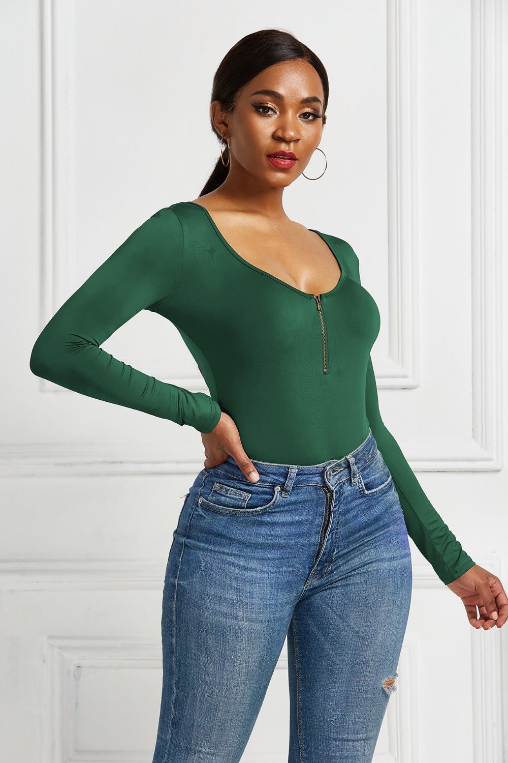 ZenSculpt Half Zip Scoop Neck Long Sleeve Bodysuit