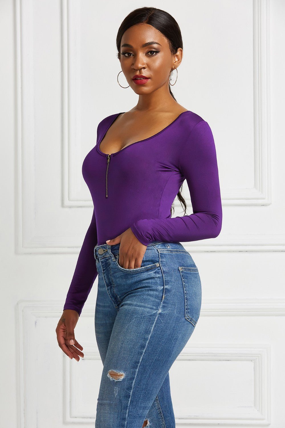 ZenSculpt Half Zip Scoop Neck Long Sleeve Bodysuit