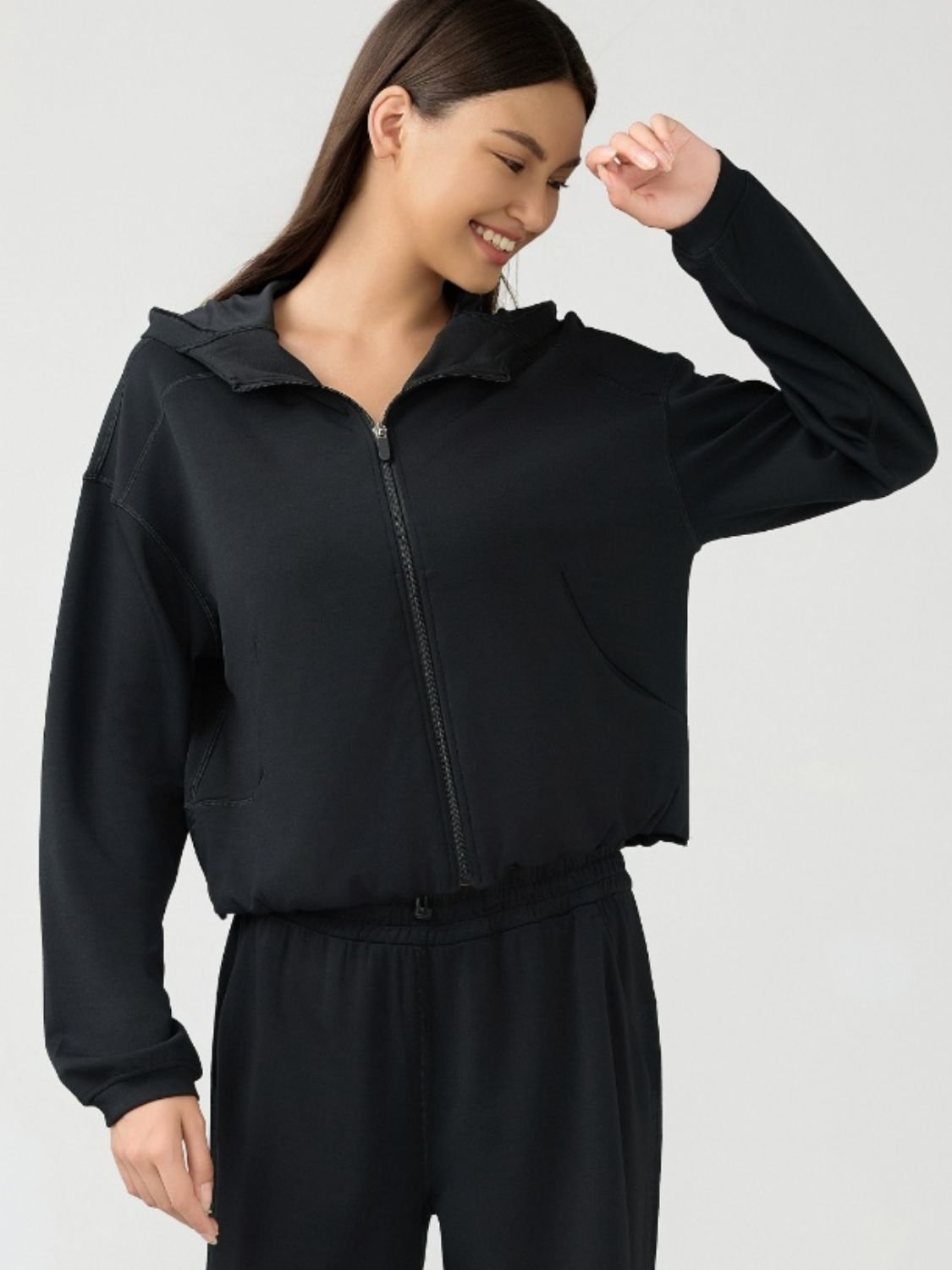 TrainTech Zip Up Dropped Shoulder Active Hooded