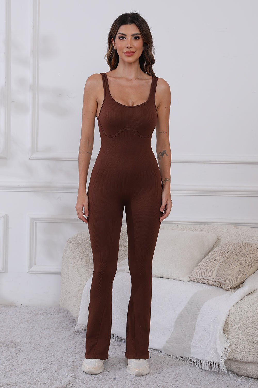 ZenSculpt Scoop Neck Wide Strap Active Jumpsuit