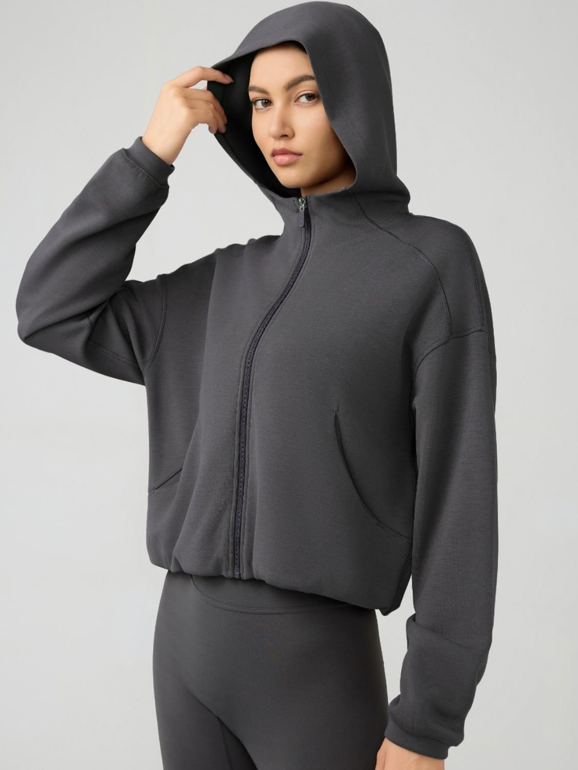 TrainTech Zip Up Dropped Shoulder Active Hooded